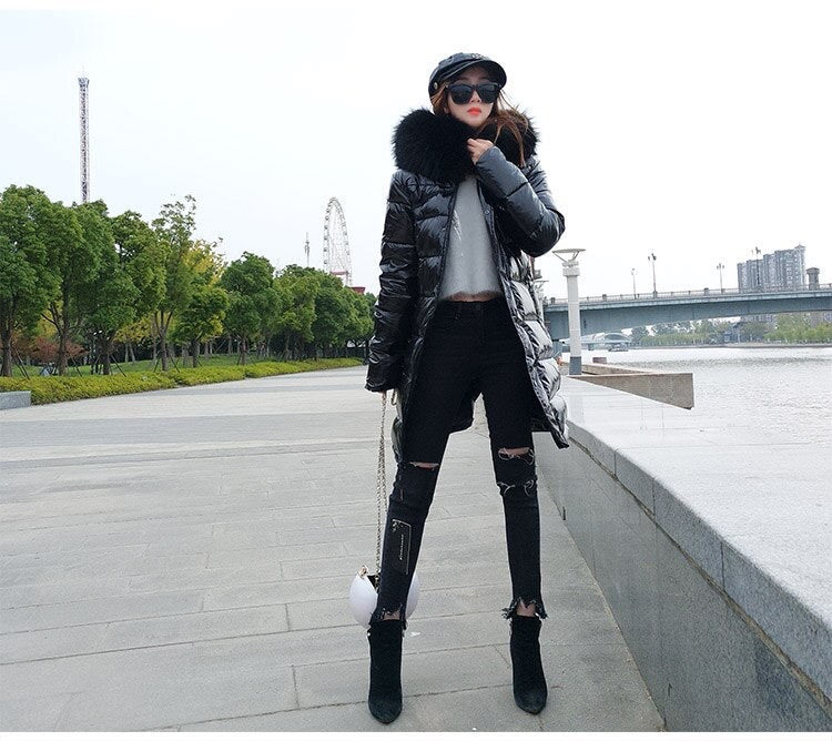 Gia light long down coat- black/brown