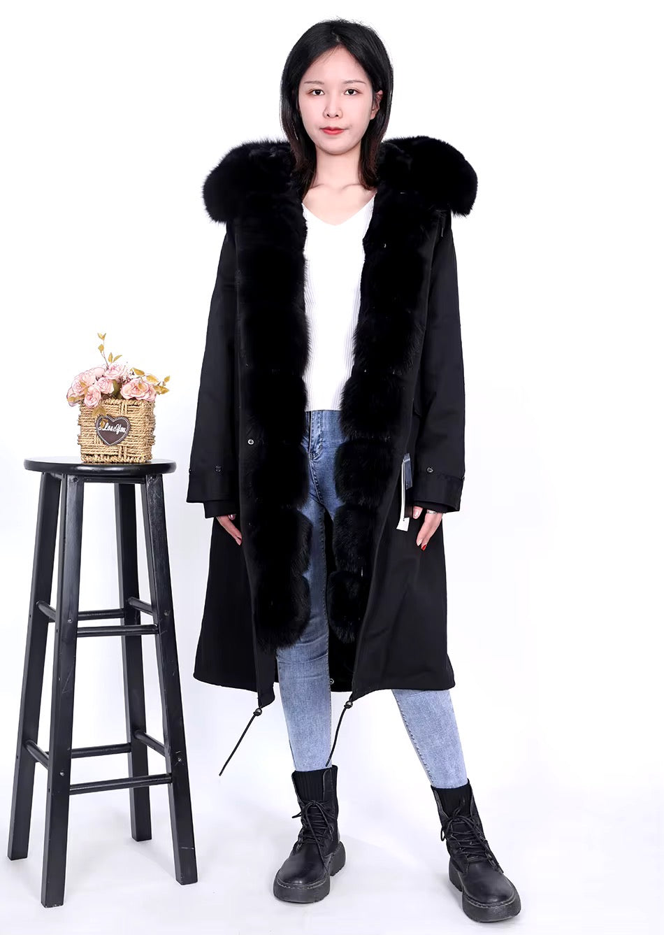 Georgina x- long fur parka- black