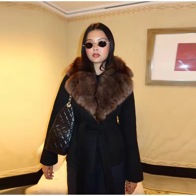 Beatrice faux fur coat- black/brown