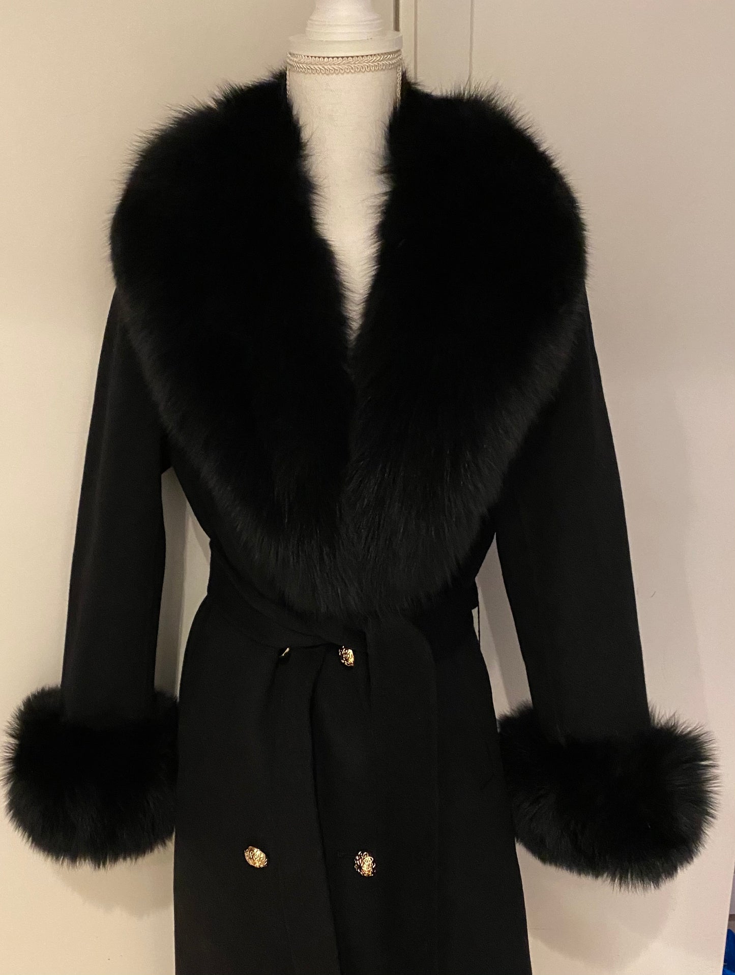 Amina wool mix fur coat- black