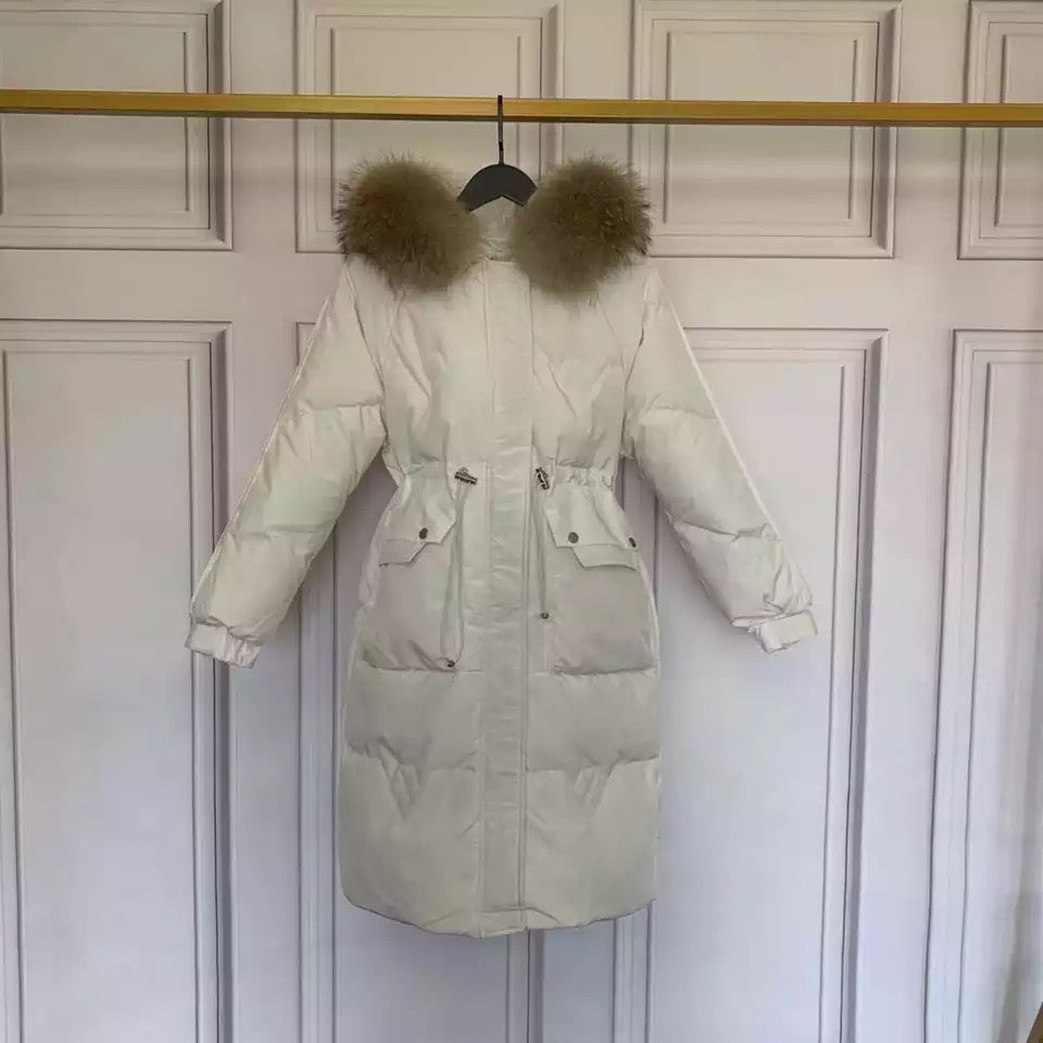 Dina long down coat- white/brown