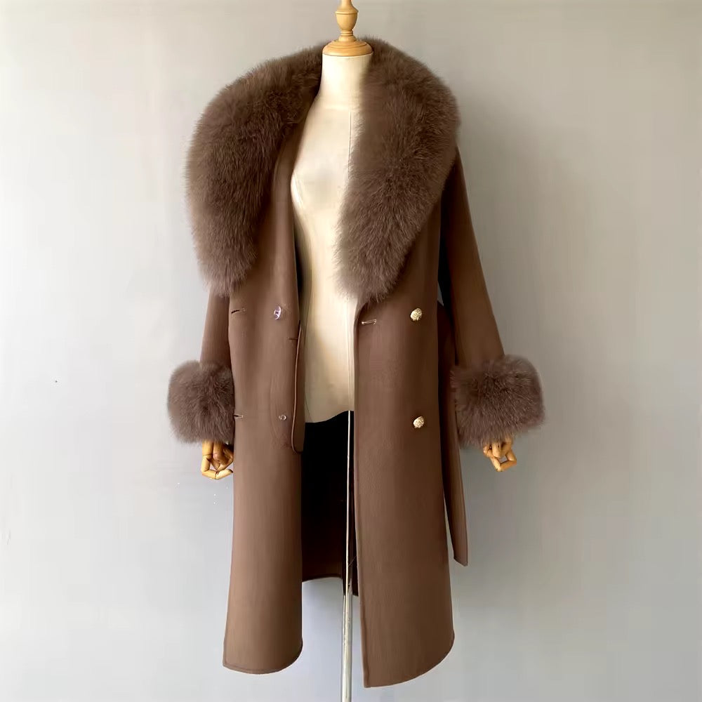 Amina wool mix fur coat- brown