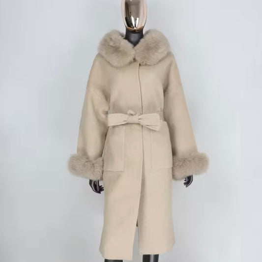 Noelia fur coat long plus- dark beige