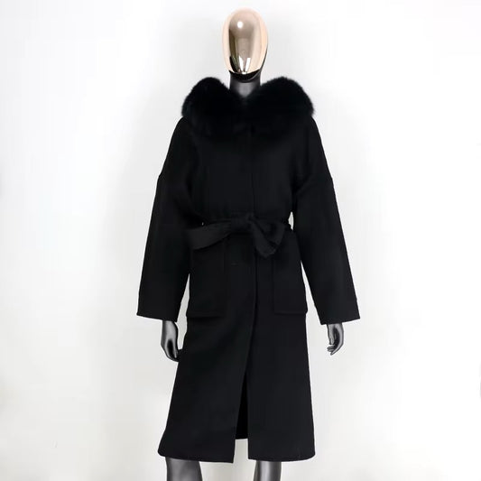 Noelia fur coat long- black