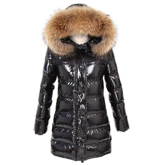 Gia light long down coat- black/brown