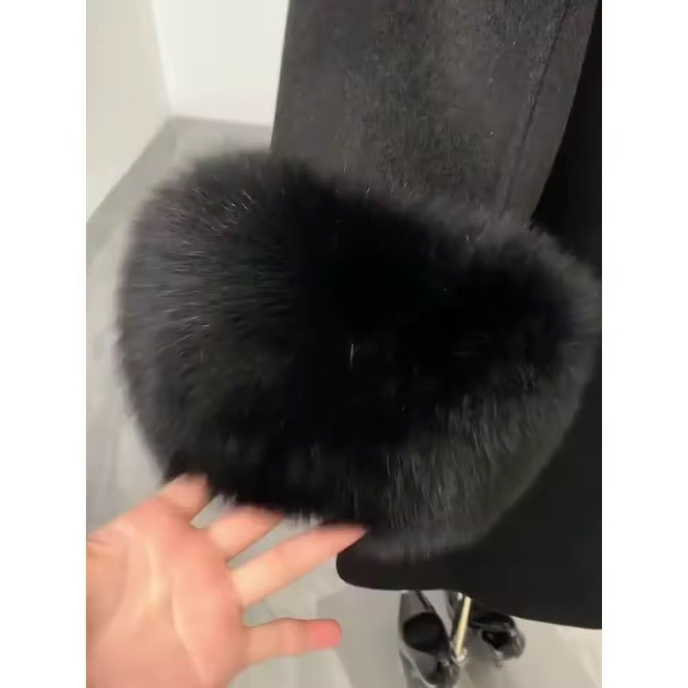 Betsy fake long fur coat- black