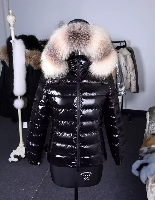 Gia short light down coat- black/white