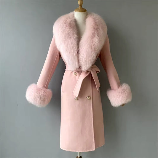 Amina wool mix fur coat- pink