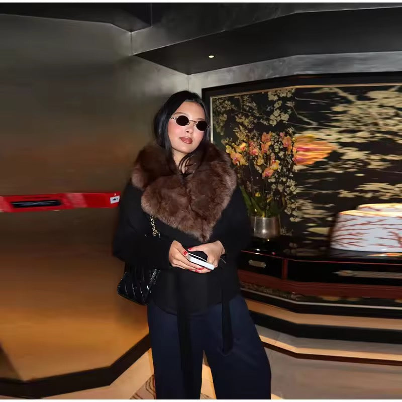 Beatrice faux fur coat- black/brown