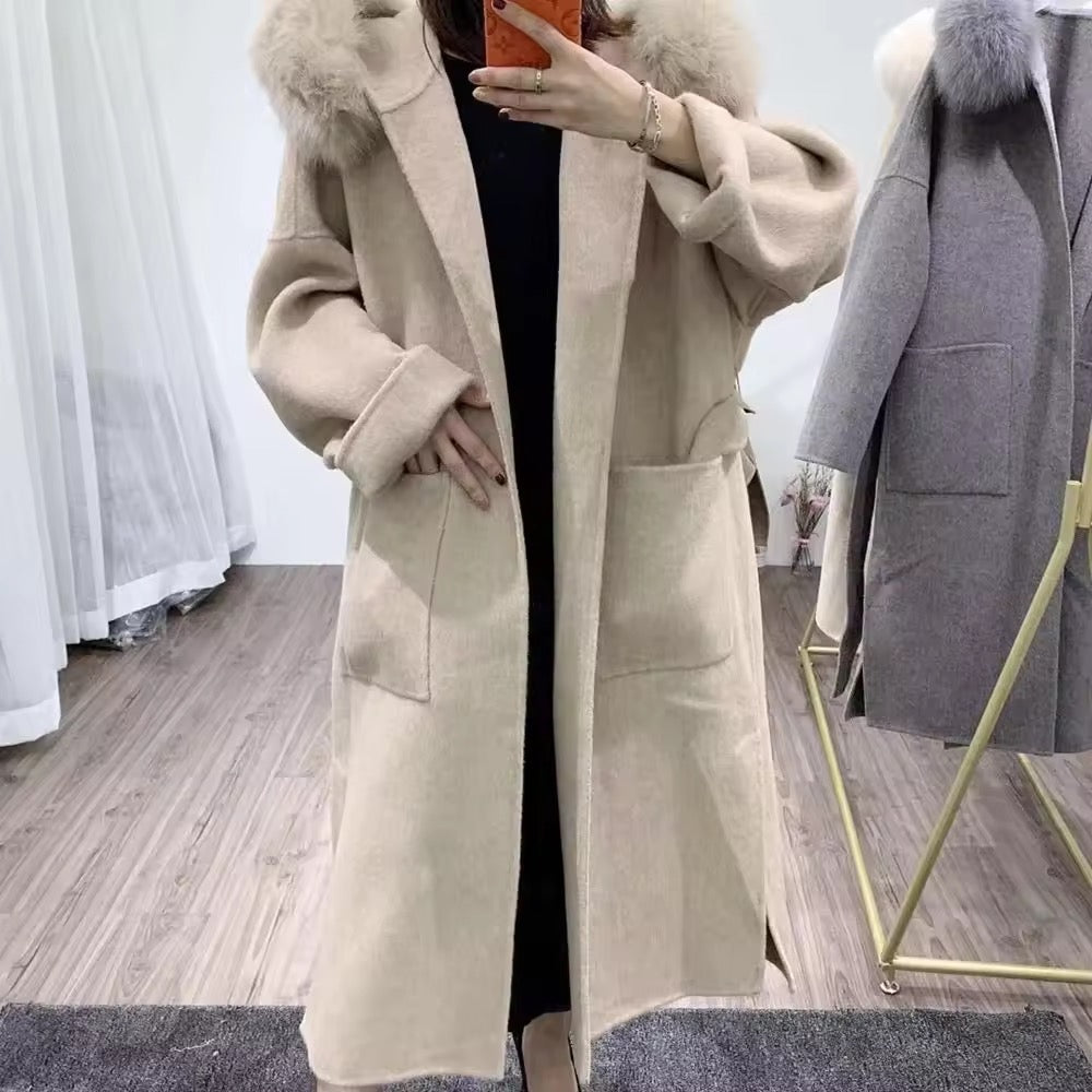 Noelia fur coat long- dark beige