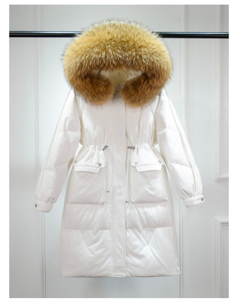 Dina long down coat- white/brown