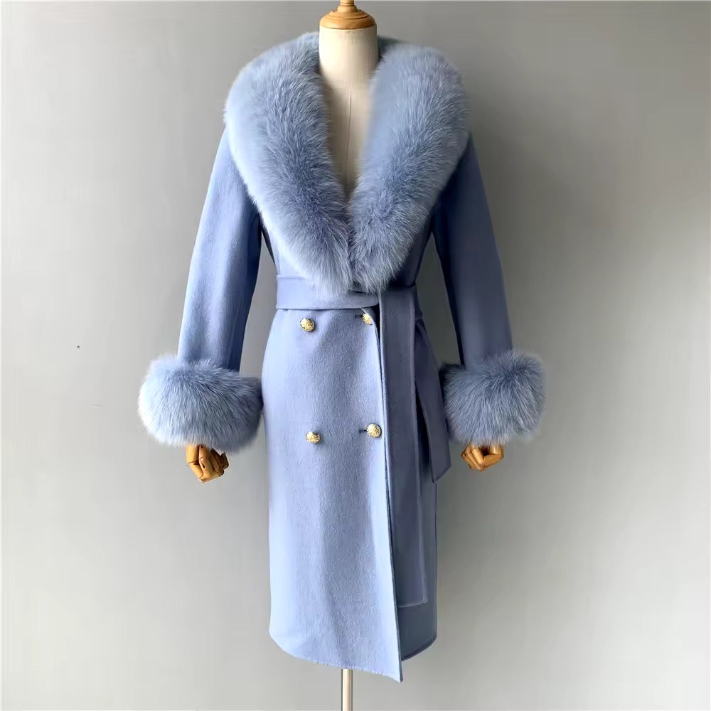 Amina wool mix fur coat- blue