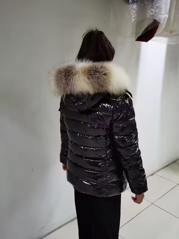 Gia short light down coat- black/white