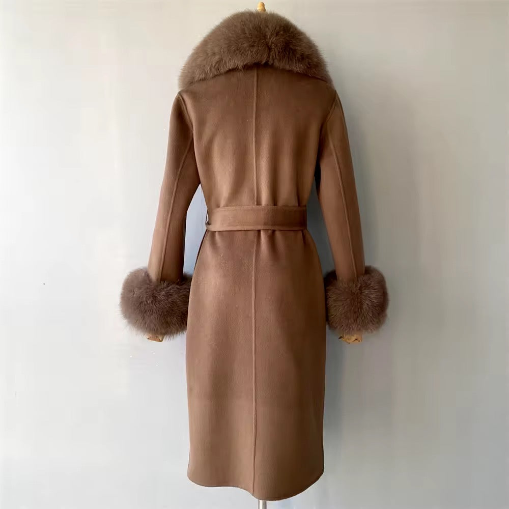 Amina wool mix fur coat- brown