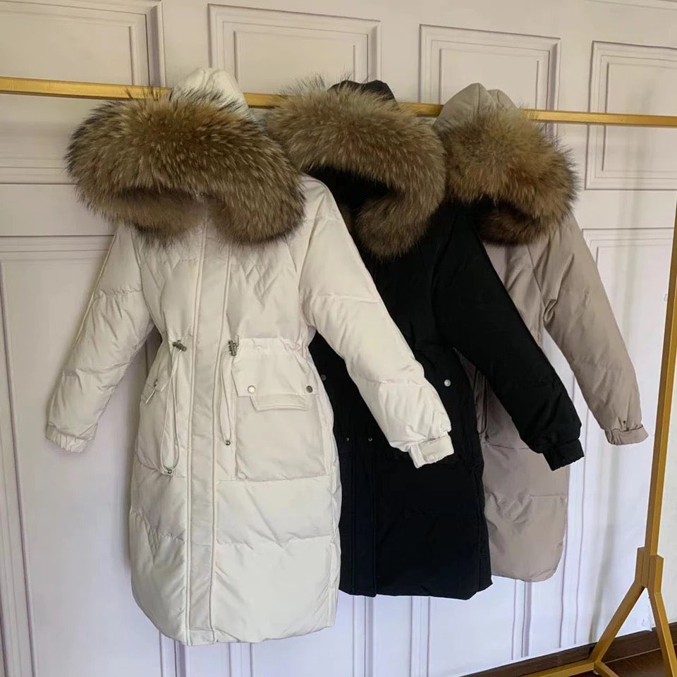 Dina long down coat- white/brown