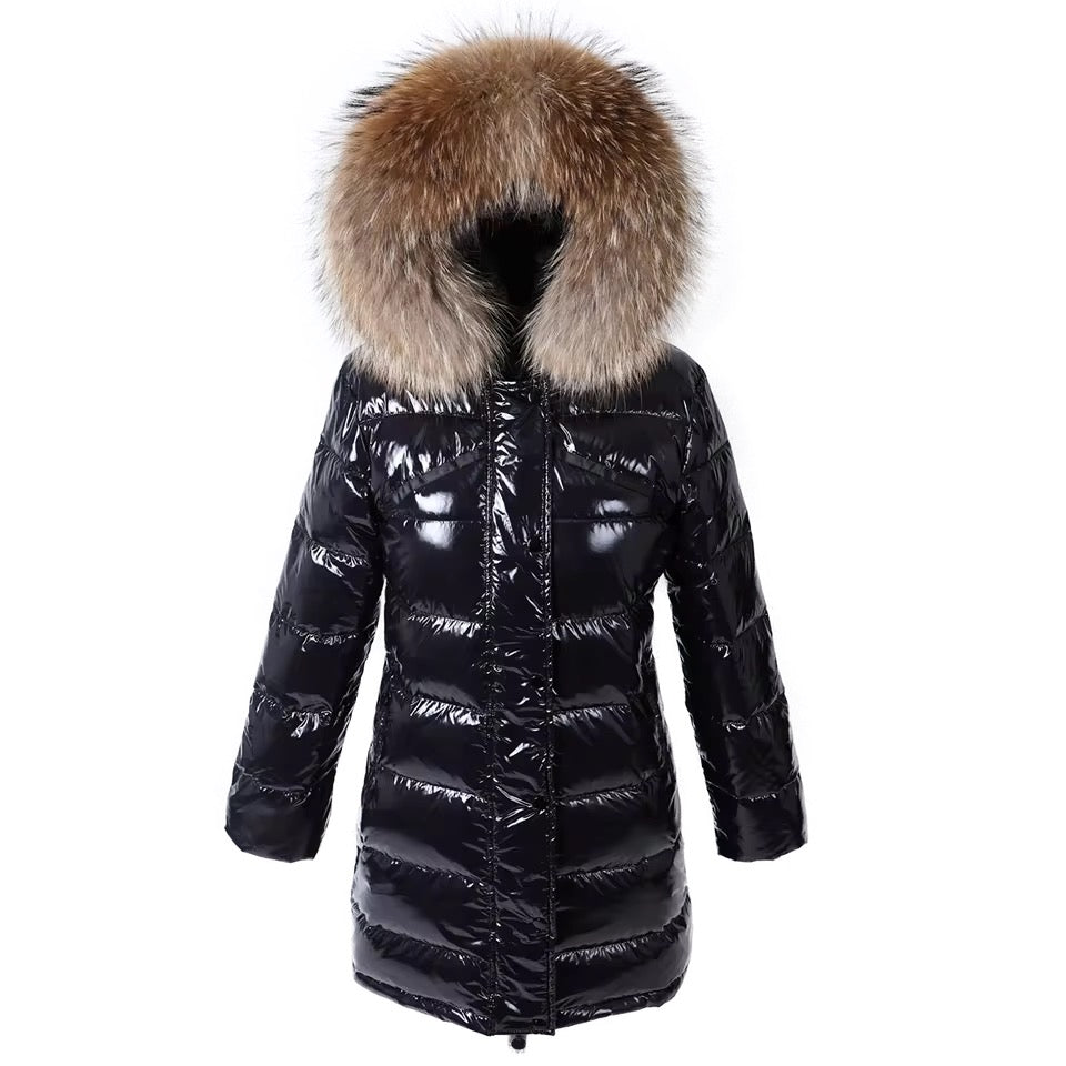 Gia light long down coat- black/brown