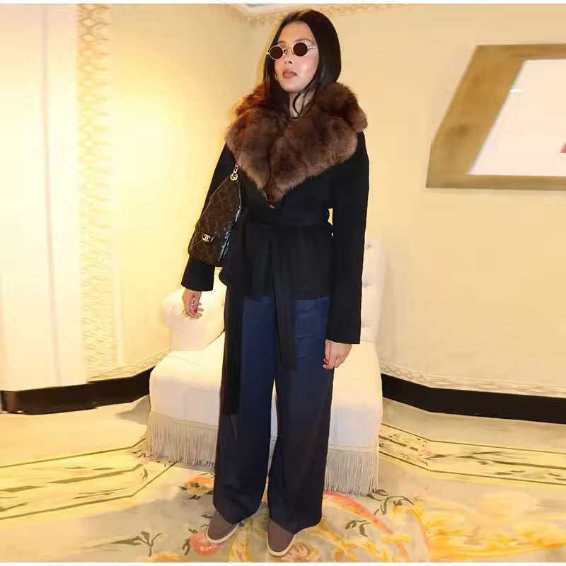 Beatrice faux fur coat- black/brown