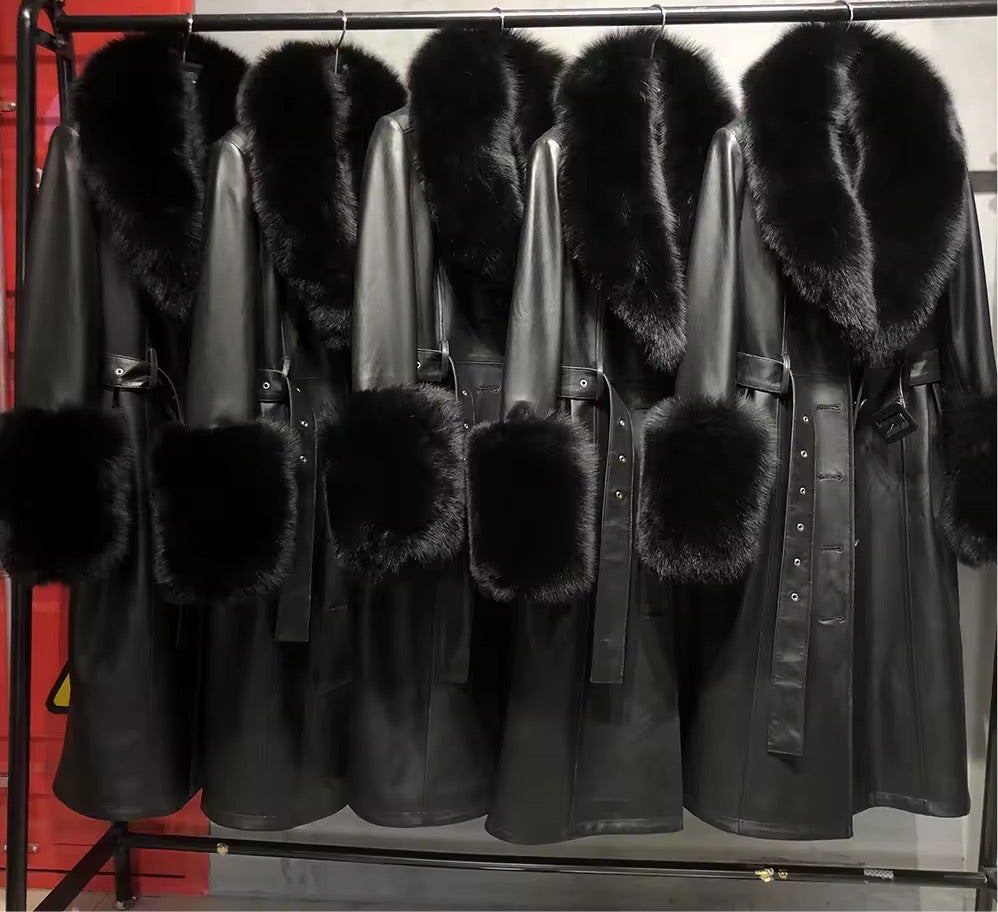 Laura long leather coat- black