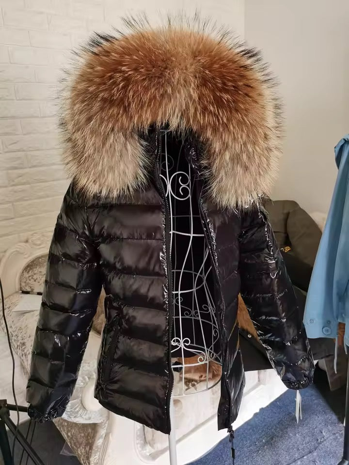 Gia short light down coat- black/brown
