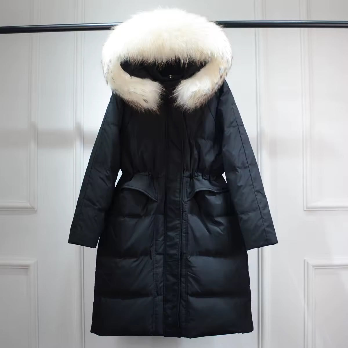 Lauren long down coat- black/white