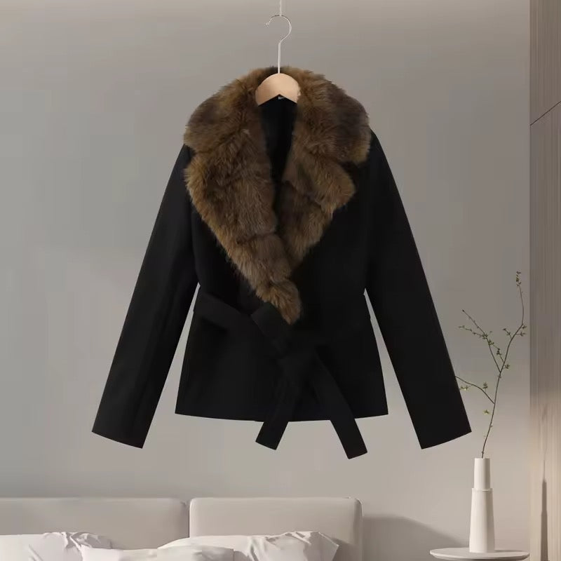 Beatrice faux fur coat- black/brown