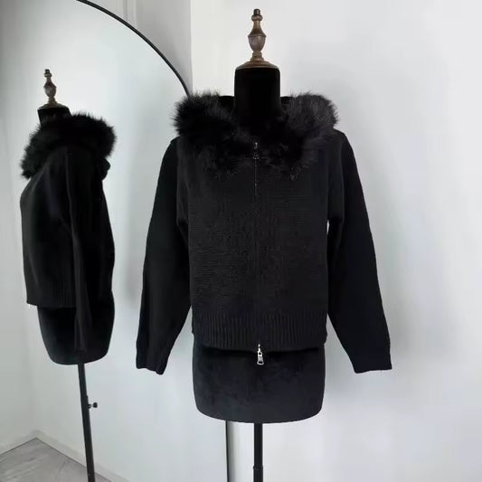 Glinda fake fur jacket- black