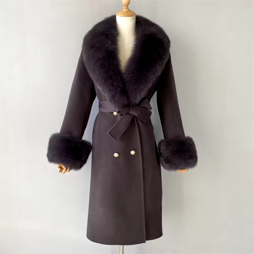 Amina wool mix fur coat- black