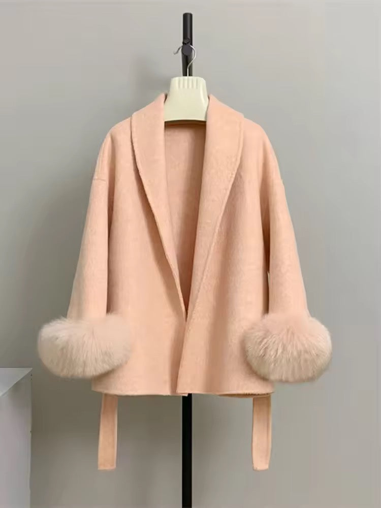 Betsy fake fur coat- blush