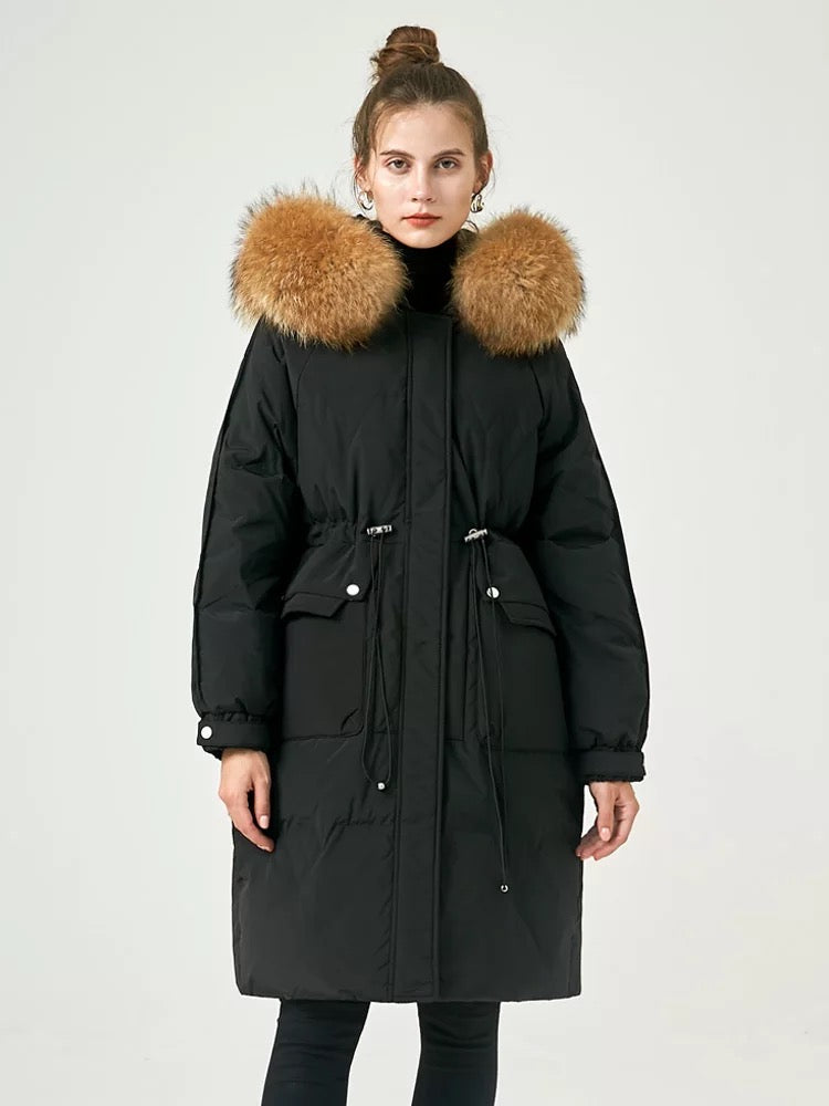 Dina long down coat- black/brown