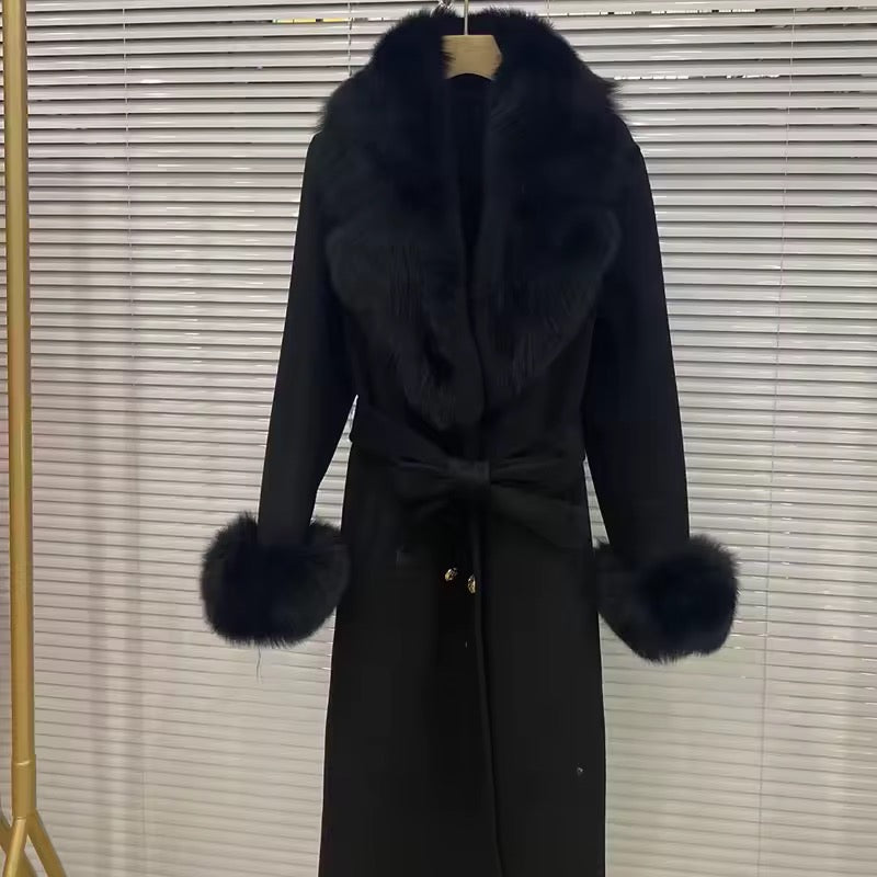 Bella wool mix fur coat- black