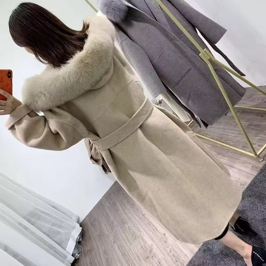 Noelia fur coat long- dark beige