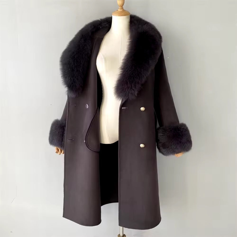 Amina wool mix fur coat- black