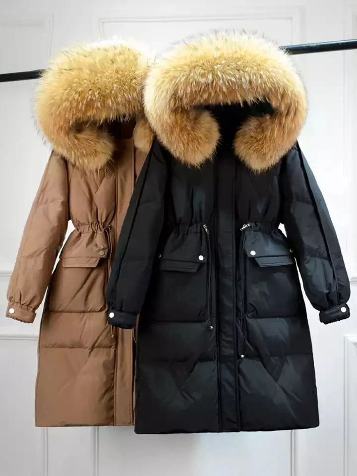 Dina long down coat- beige/brown