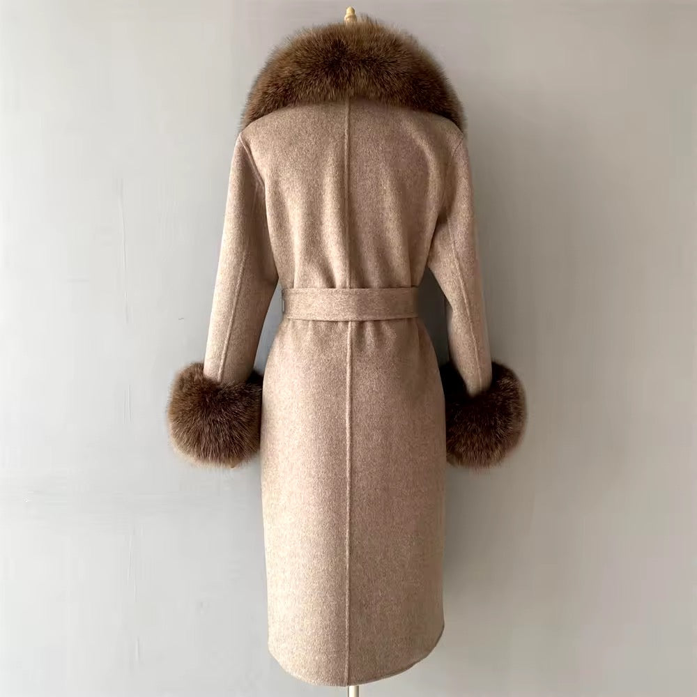 Amina wool mix fur coat- beige/brown