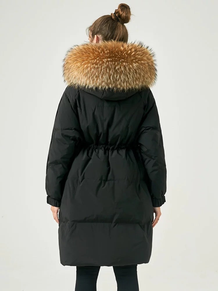 Dina long down coat- black/brown