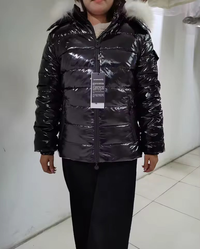 Gia short light down coat- black/white