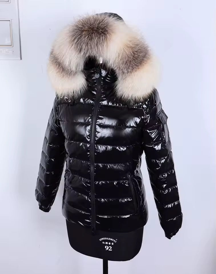Gia short light down coat- black/white