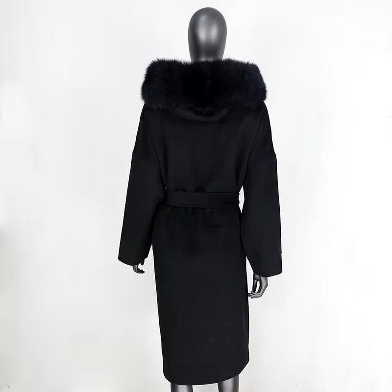 Noelia fur coat long- black