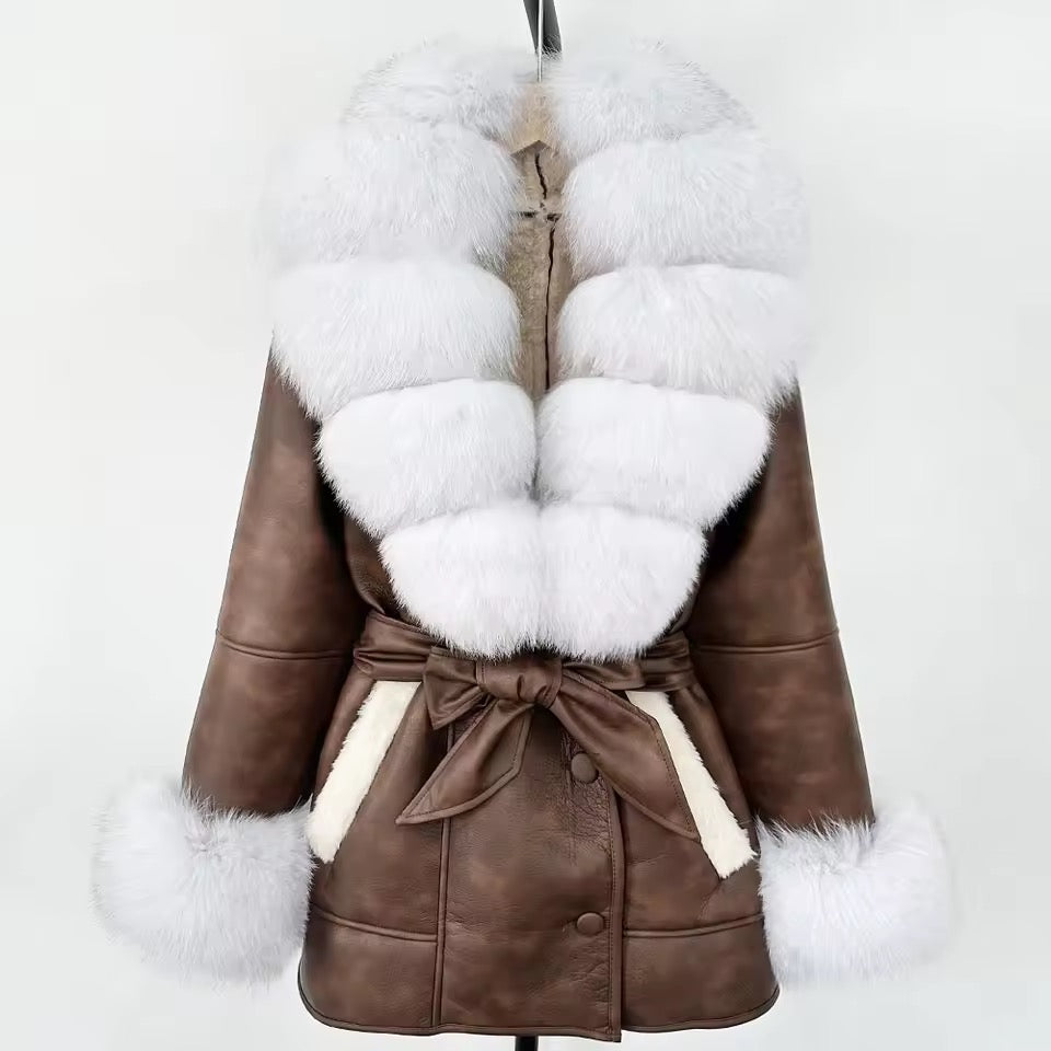 Jennie fur jacket- dark brown/white