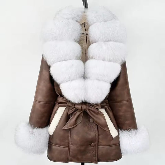 Jennie fur jacket- dark brown/white