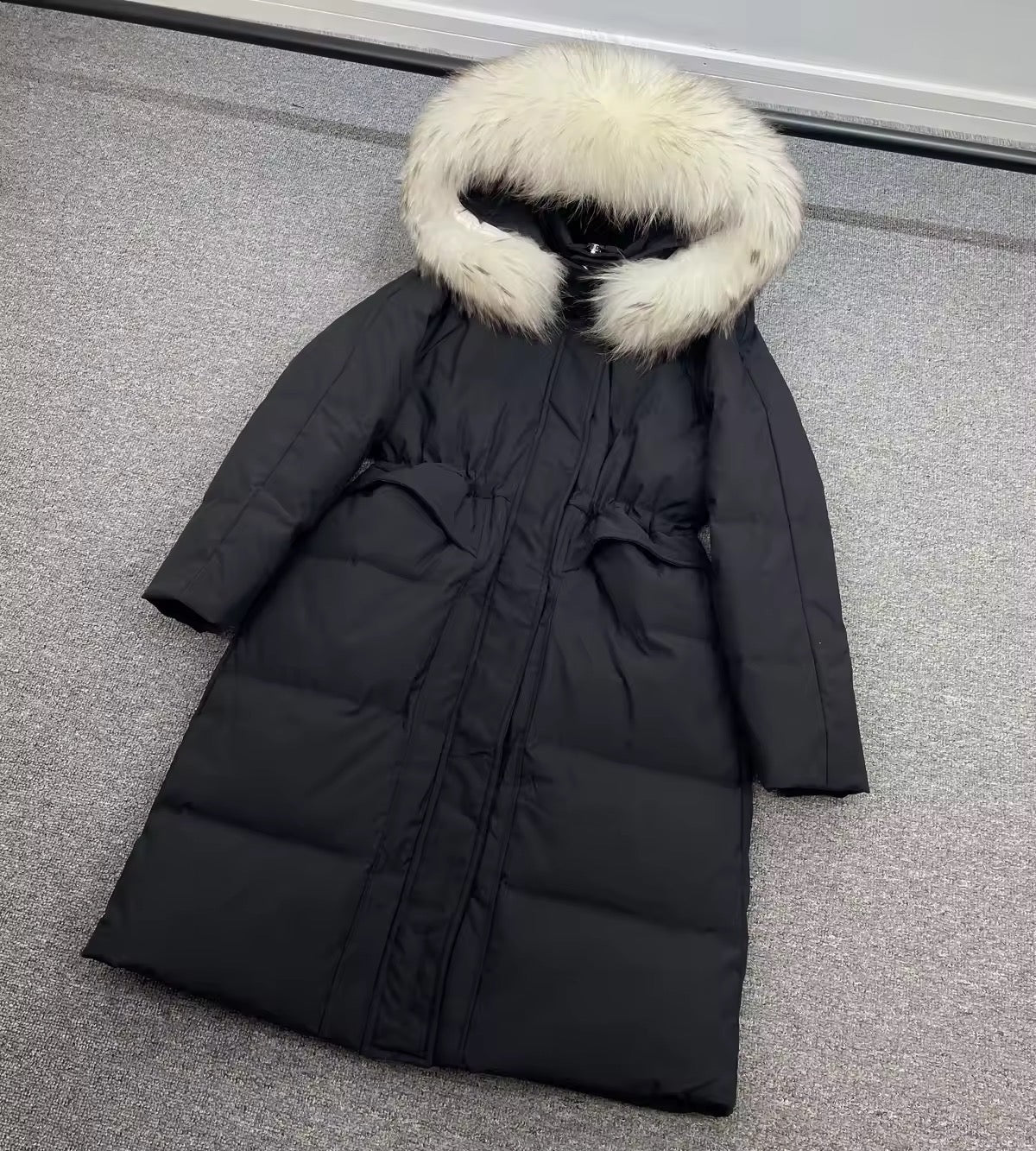 Lauren long down coat- black/white