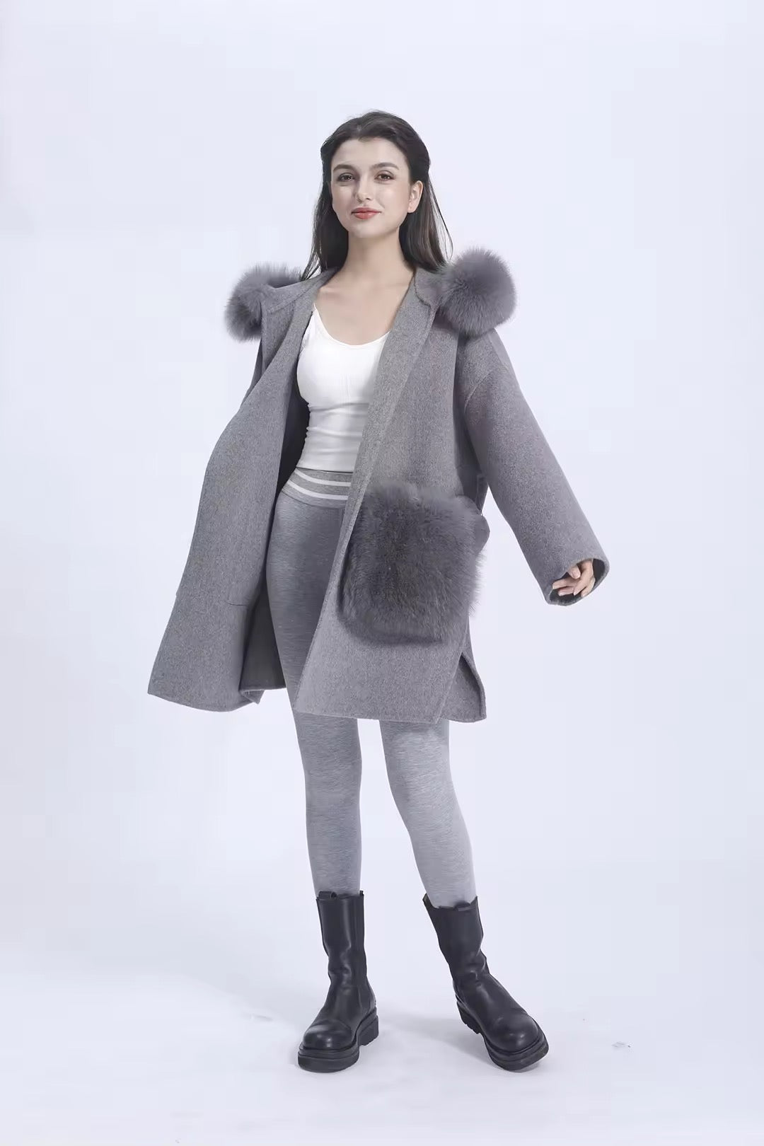 Noelia fur coat extra- grey