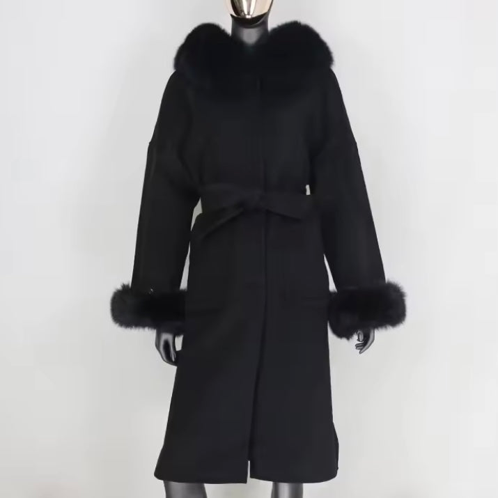 Noelia fur coat long plus- black
