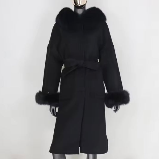 Noelia fur coat long plus- black