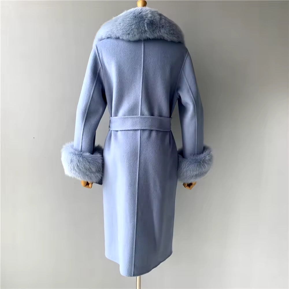 Amina wool mix fur coat- blue