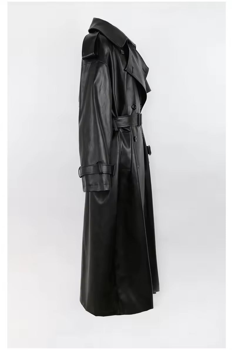 Anaïs PU leather coat- black