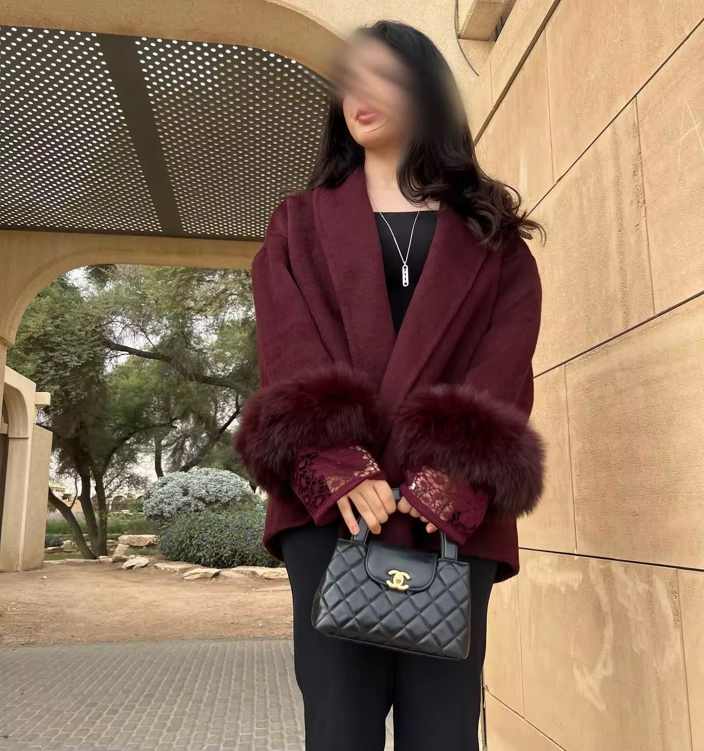 Betsy fake fur coat- burgundy