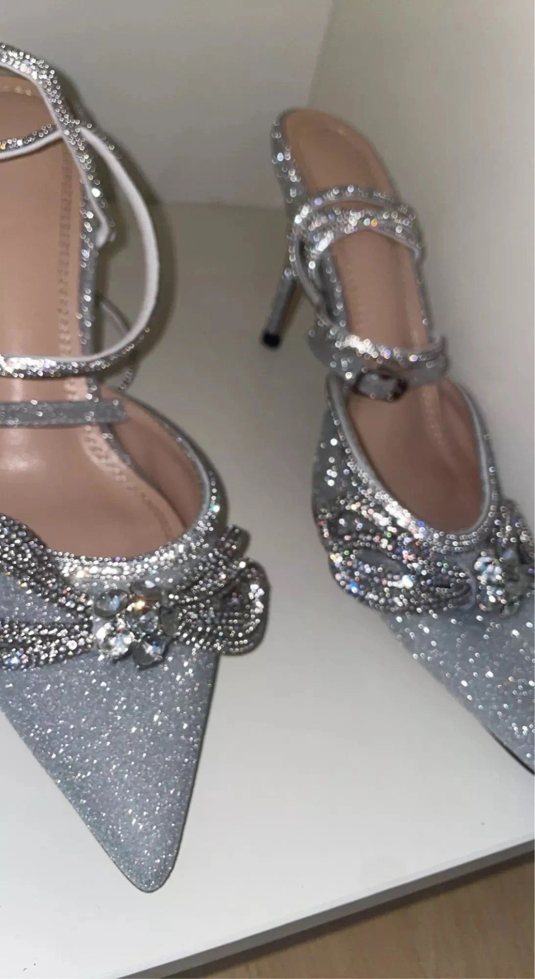 Leah bow heels- silver glitter