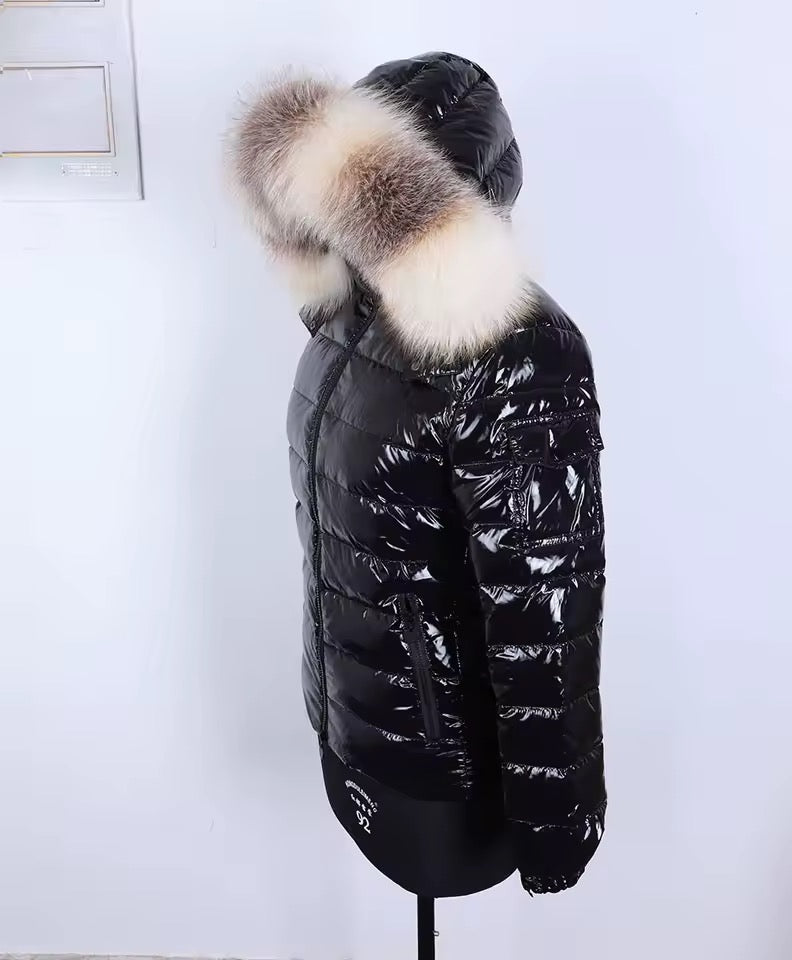 Gia short light down coat- black/white