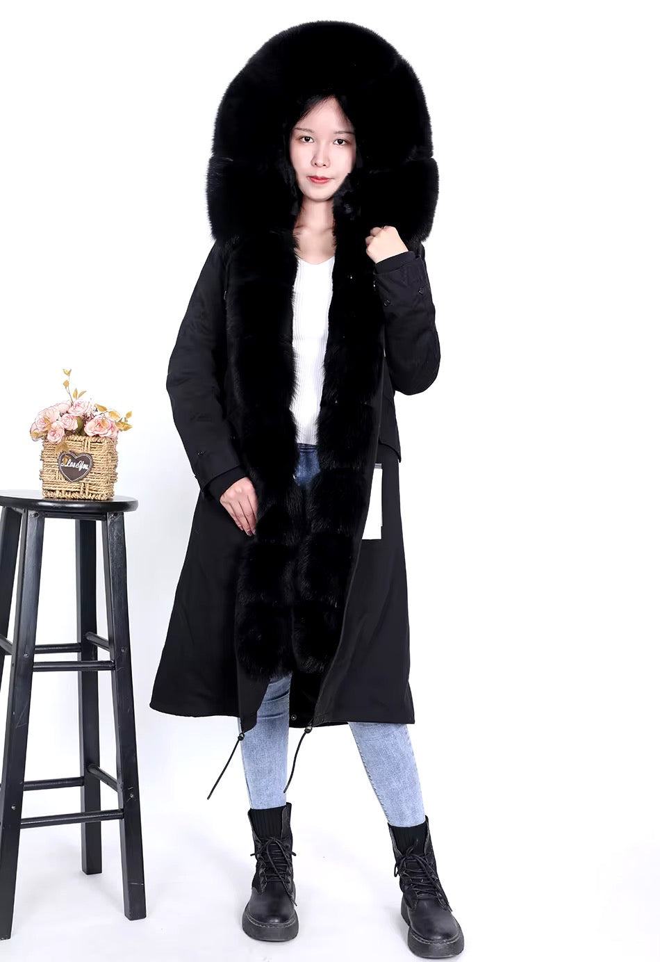 Georgina x- long fur parka- black